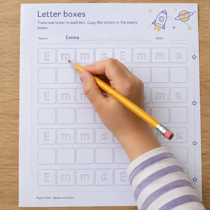 Letter boxes use example: Trace the filled boxes.