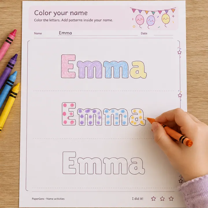 Color your name use example: Try a different pattern.