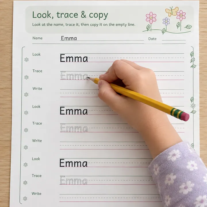 Look, trace & copy use example: Trace the second line.