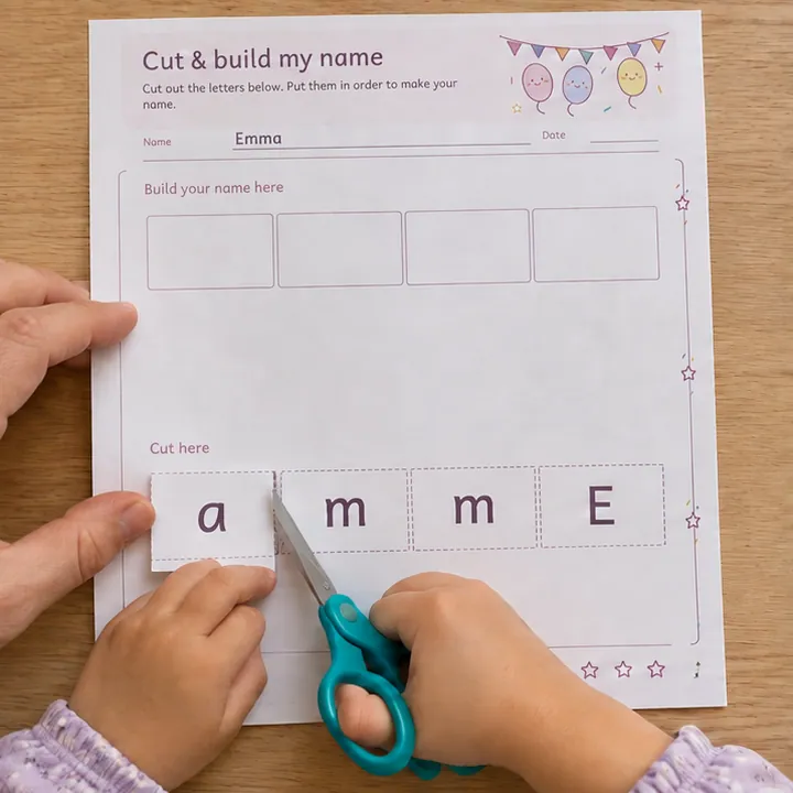 Cut & build my name use example: Prepare the letter tiles.