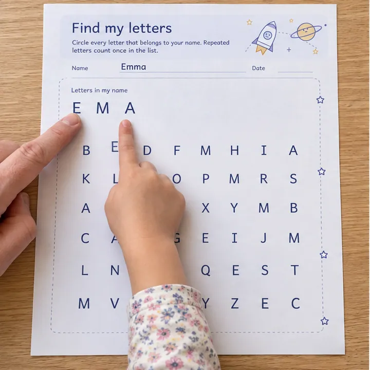 Find my letters use example: Look at the target letters.