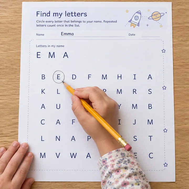 Find my letters use example: Circle matching letters.