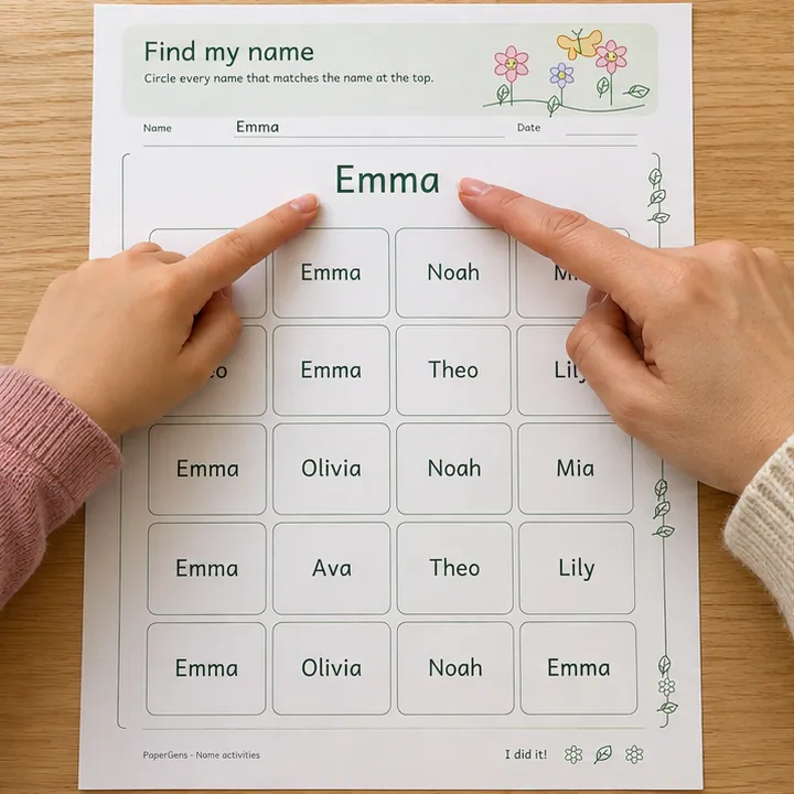 Find my name use example: Read the name to find.