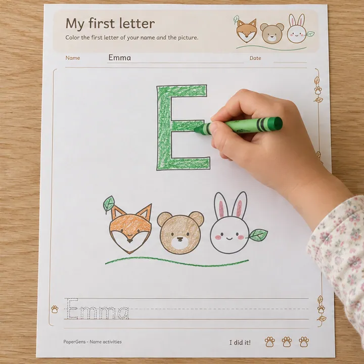 My first letter use example: Color the letter and picture.