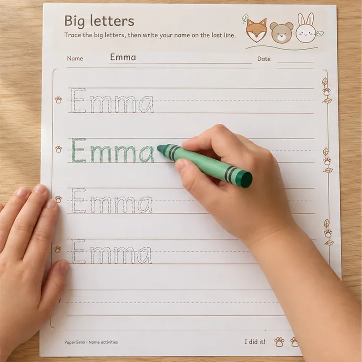 Big letters use example: Trace at a comfortable pace.