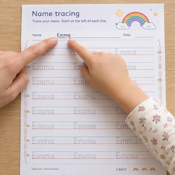 Name tracing use example: Read the name together.