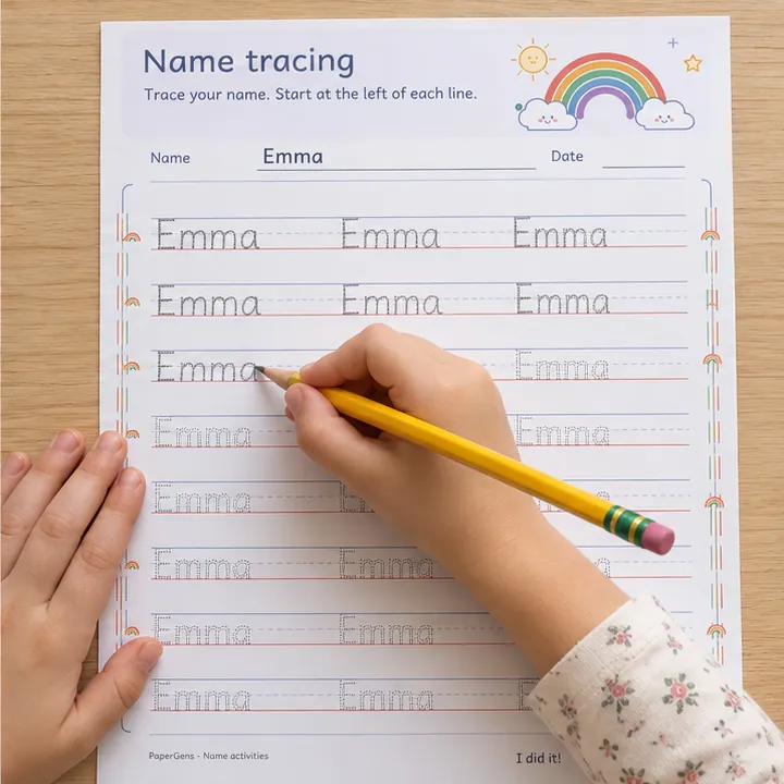 Name tracing use example: Practise a few more names.